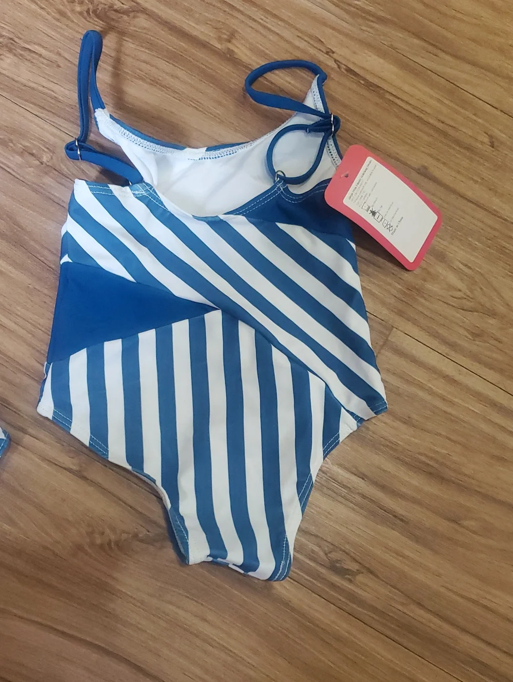Blue & White Striped Mommy And Kids One-Piece Swimsuit - Matching - Picture 6 of 7